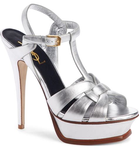 ysl silver platform sandals|ysl tribute stiletto sandals.